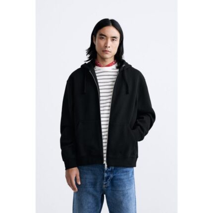 SM Black Basic Kangaroo pocket Zipper Hoodie