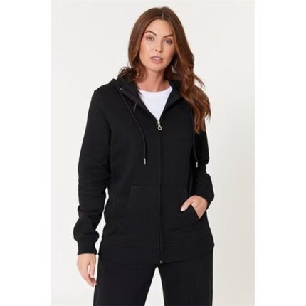 Black Basic Kangaroo pocket Zipper Hoodie