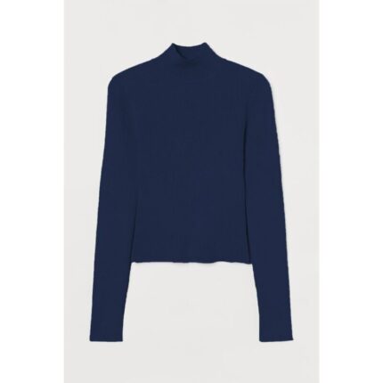 Navy Basic Ribbed Turtle Neck Unisex