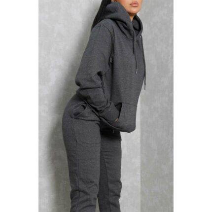 Charcoal Basic Fleece Kangaroo Hoodie Trouser Suit