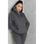 Charcoal Basic Fleece Kangaroo Hoodie Trouser Suit