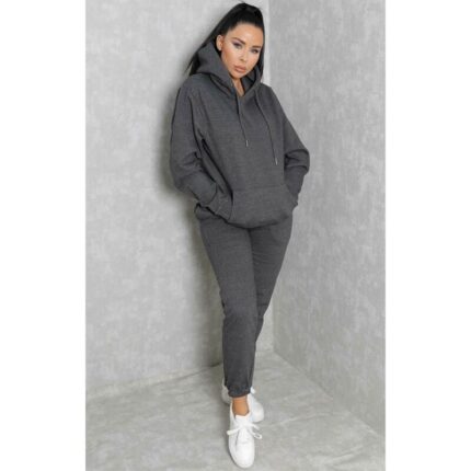 Charcoal Basic Fleece Kangaroo Hoodie Trouser Suit