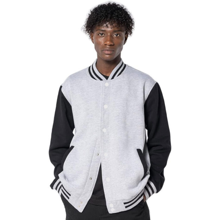 Sm Light Grey and Black Varsity Baseball Jacket