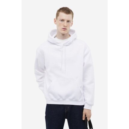 SM White Basic Kangaroo pocket Hoodie