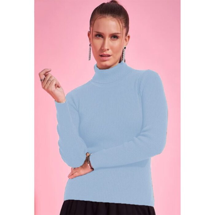 Sky Blue HighNeck Ribbed Long Sleeves