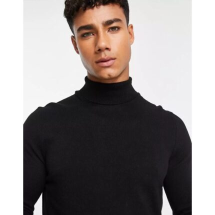 SM Black Solid Basic Ribbed High Neck