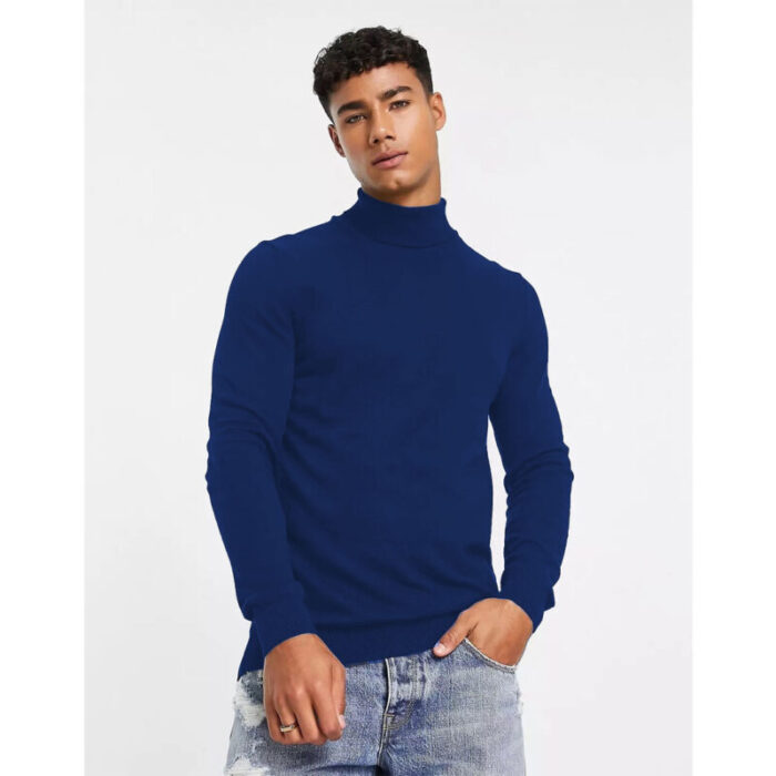 SM Navy Solid Basic Ribbed High Neck