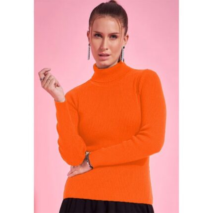 Orange HighNeck Ribbed Long Sleeves