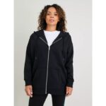 Black Basic Kangaroo pocket Zipper Hoodie