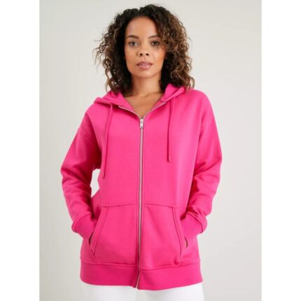 Shocking Pink Basic Kangaroo pocket Zipper Hoodie