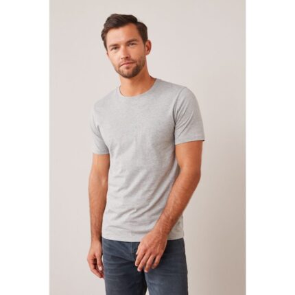 SMHeather Grey Basic Round Neck T-Shirt