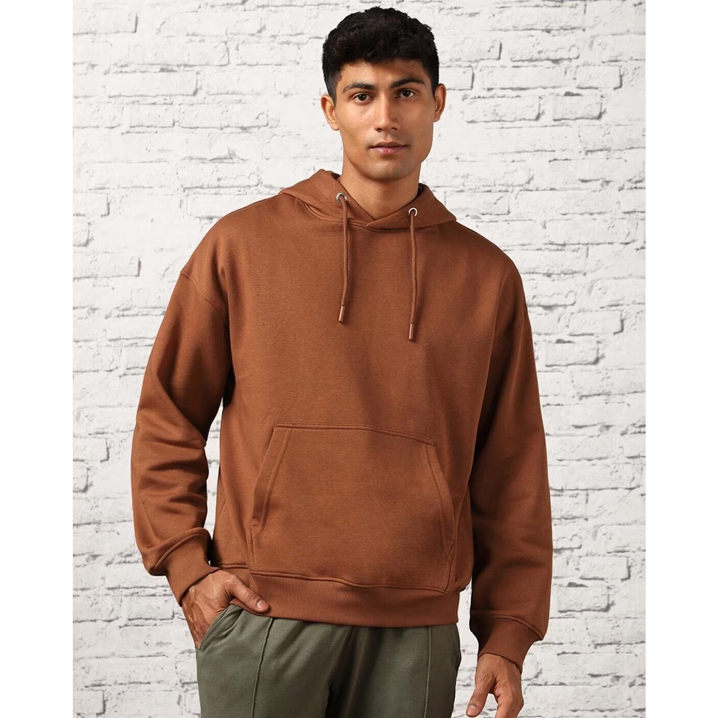 SM Biscuit Brown Basic Kangaroo pocket Hoodie