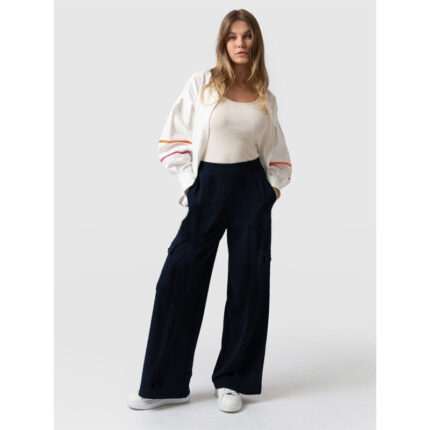 Bershka Navy Cargo High Rise Wide Leg Trouser