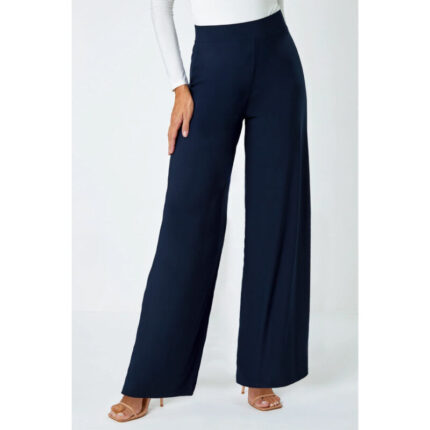 Bershka Navy High Rise Wide Leg Trouser