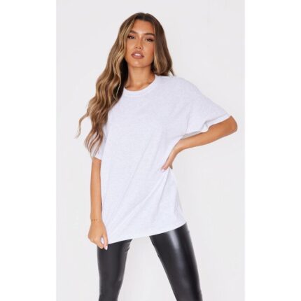 Off White Oversized Basic Round Neck T-Shirt