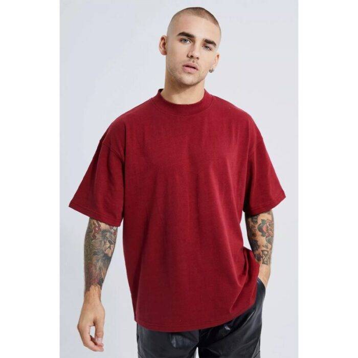 SM Burgundy Oversized Basic Round Neck T-Shirt