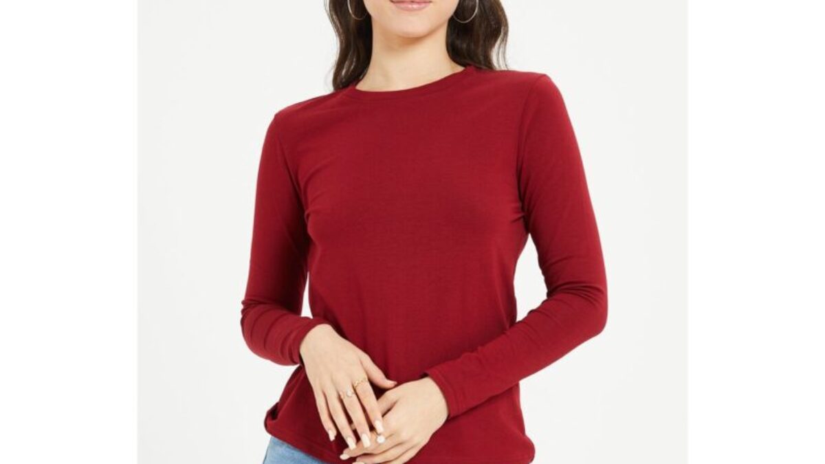 Red Basic Round Neck Long Sleeves T Shirt