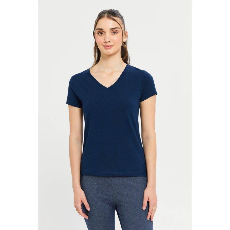 Navy Basic V-Neck Cotton T Shirt