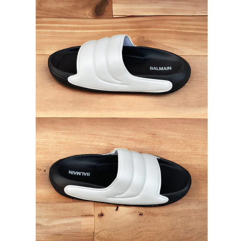 BALMAIN WHITE TRIPLE LAYER & BLACK QUILTED SLIDES