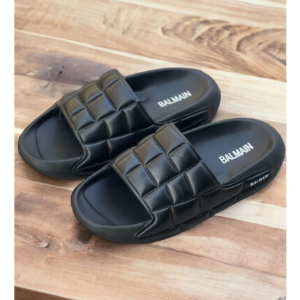 BALMAIN FULL BLACK SQUARE PUFFY SLIDES