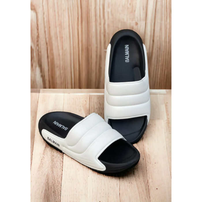 BALMAIN WHITE TRIPLE LAYER & BLACK QUILTED SLIDES