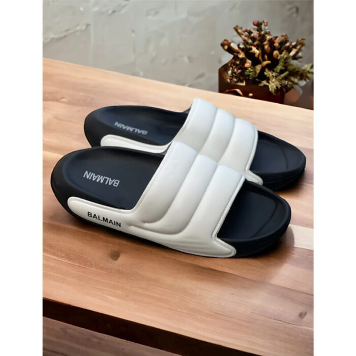 BALMAIN WHITE TRIPLE LAYER & BLACK QUILTED SLIDES