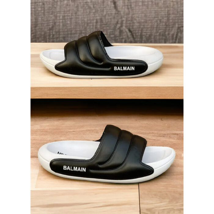 BALMAIN BLACK TRIPLE LAYER & WHITE QUILTED SLIDES