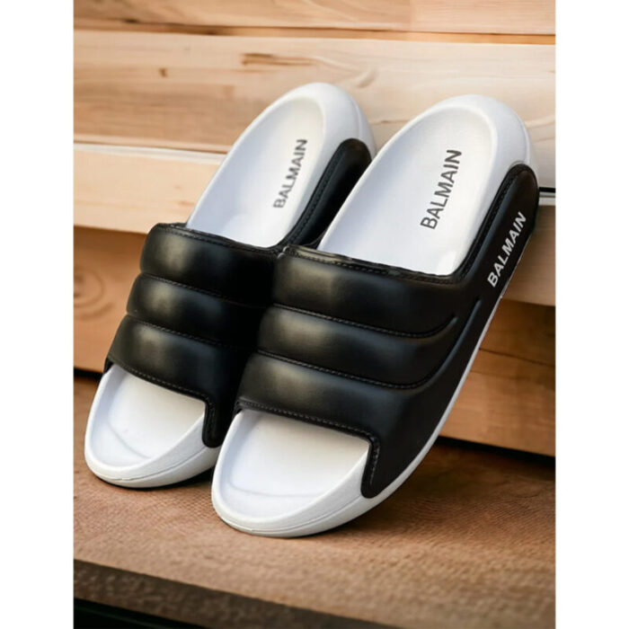 BALMAIN BLACK TRIPLE LAYER & WHITE QUILTED SLIDES