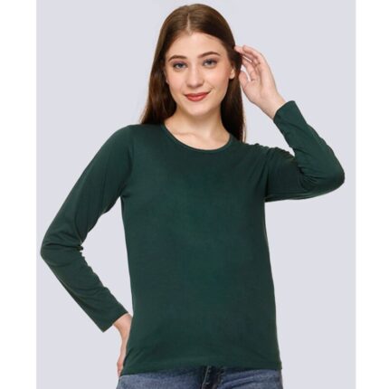 Bottle Green Basic Round Neck Long Sleeves T Shirt