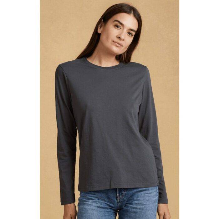 Dark Grey Basic Round Neck Long Sleeves T Shirt