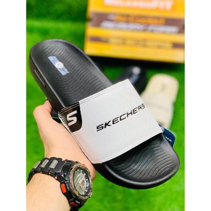 SKECHERS WHITE-BLACK COMFORT SOFT SLIPPER