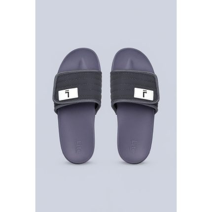 LITE GREY QUILTED STRAP SLIDES – PURPLE BASE