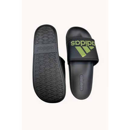 ADIDAS BLACK GREEN PRINTED LOGO SLIDE