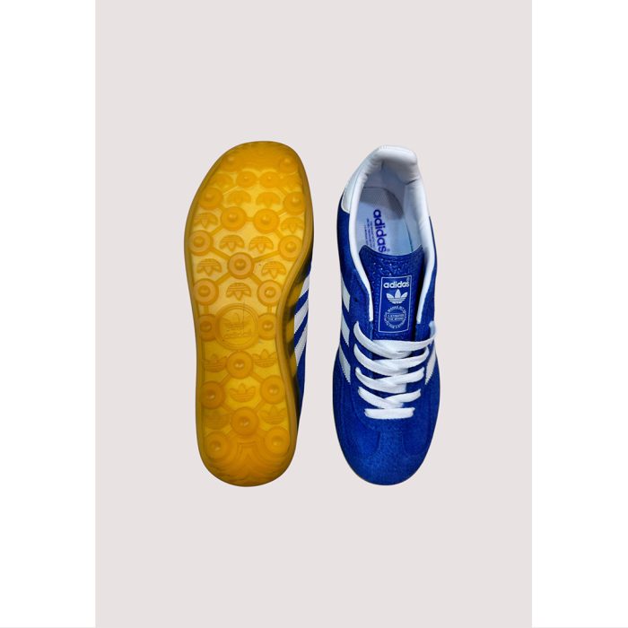 ADIDAS GAZELLE INDOOR INDIGO BLUE SUEDE WHITE WITH GOLDEN GUM SOLE